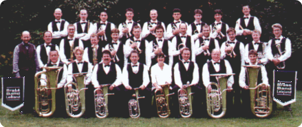 Groepsfoto uit de beginjaren van Brass Band Leieland
